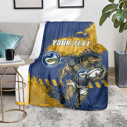 Personalised Parramatta Eels Rugby Blanket Eel Mascot - Sporty Splash Art Style