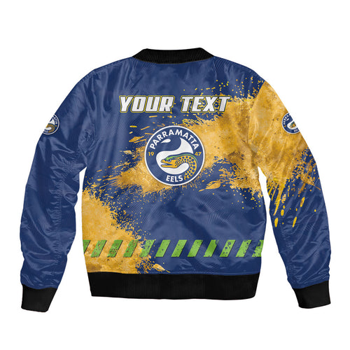 Personalised Parramatta Eels Rugby Bomber Jacket Eel Mascot - Sporty Splash Art Style