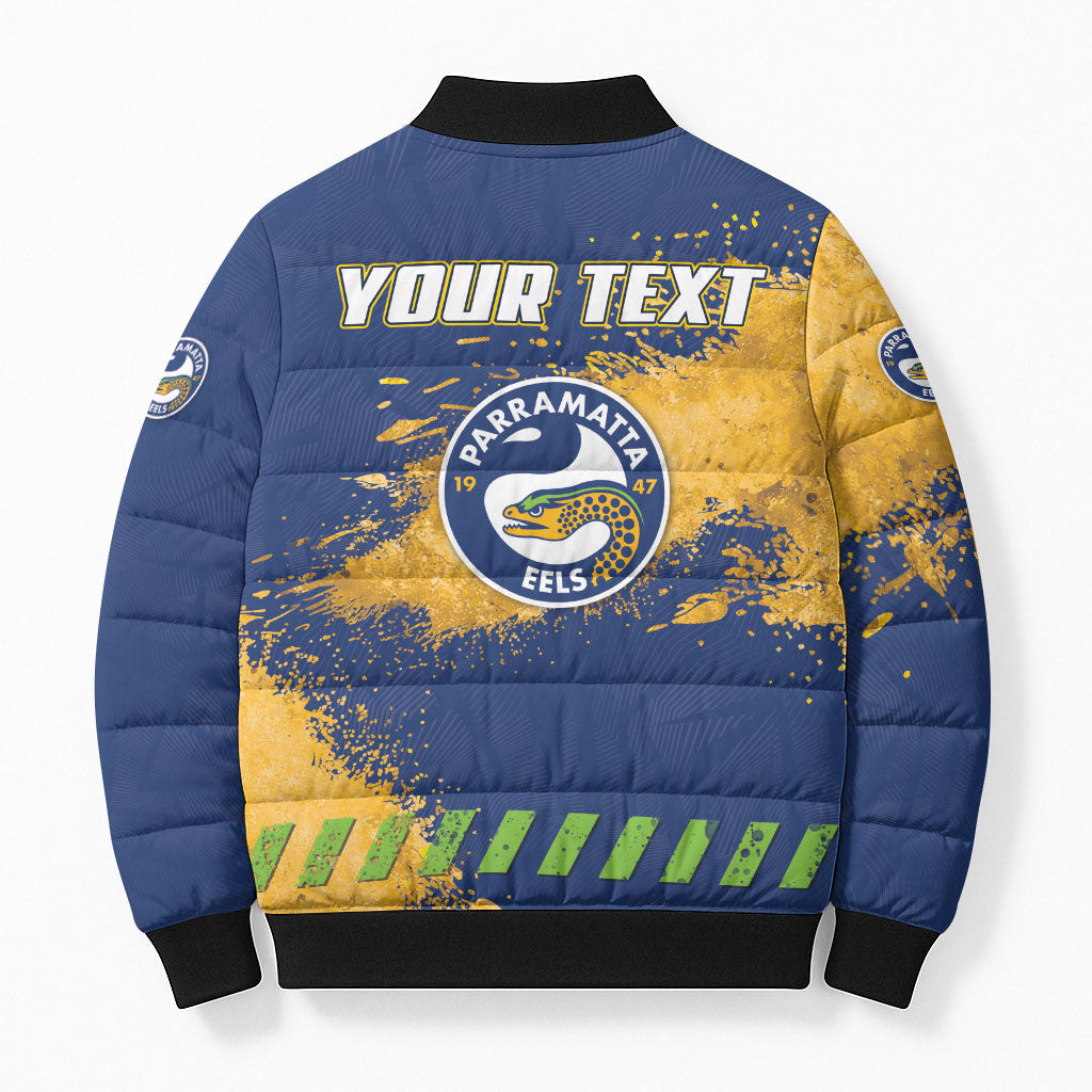 Personalised Parramatta Eels Rugby Bomber Puffer Jacket Eel Mascot - Sporty Splash Art Style