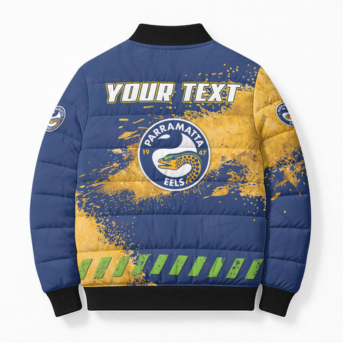 Personalised Parramatta Eels Rugby Bomber Puffer Jacket Eel Mascot - Sporty Splash Art Style