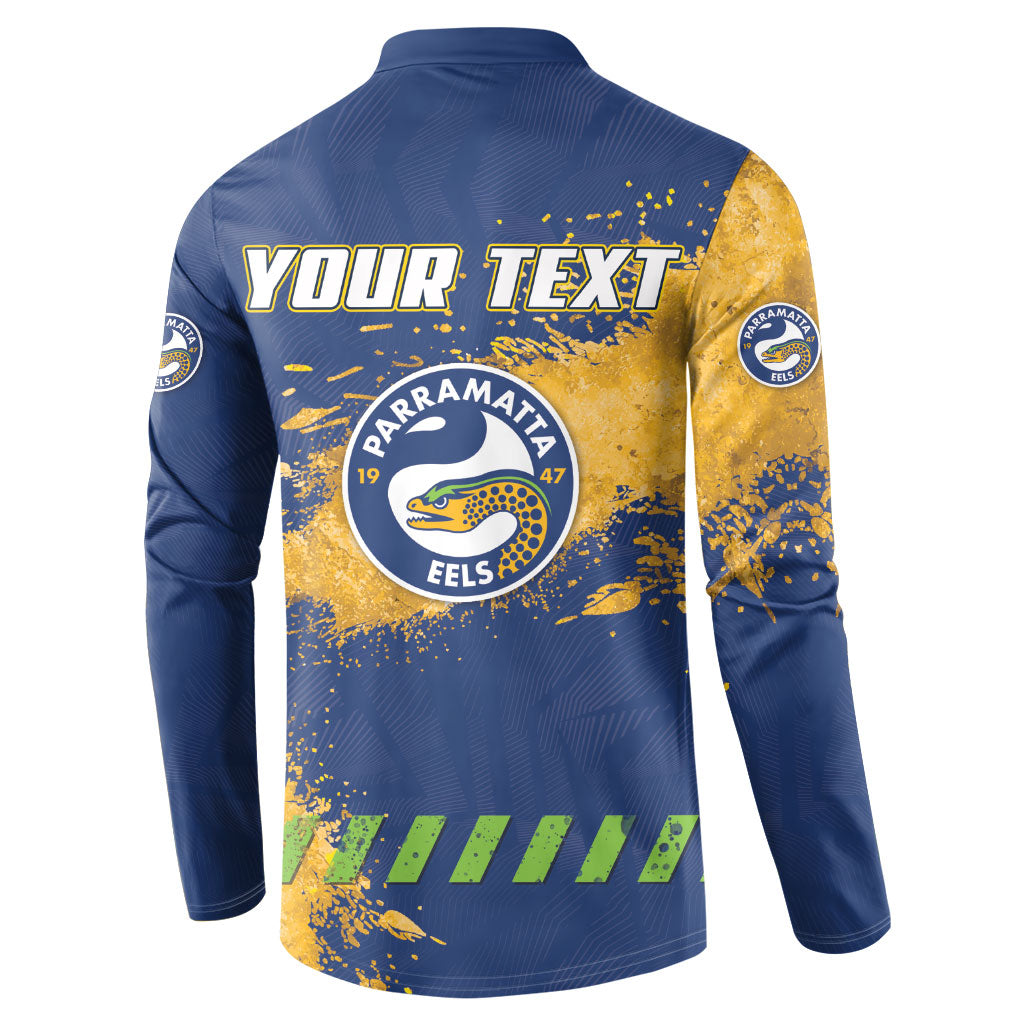Personalised Parramatta Eels Rugby Button Sweatshirt Eel Mascot - Sporty Splash Art Style