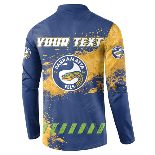 Personalised Parramatta Eels Rugby Button Sweatshirt Eel Mascot - Sporty Splash Art Style