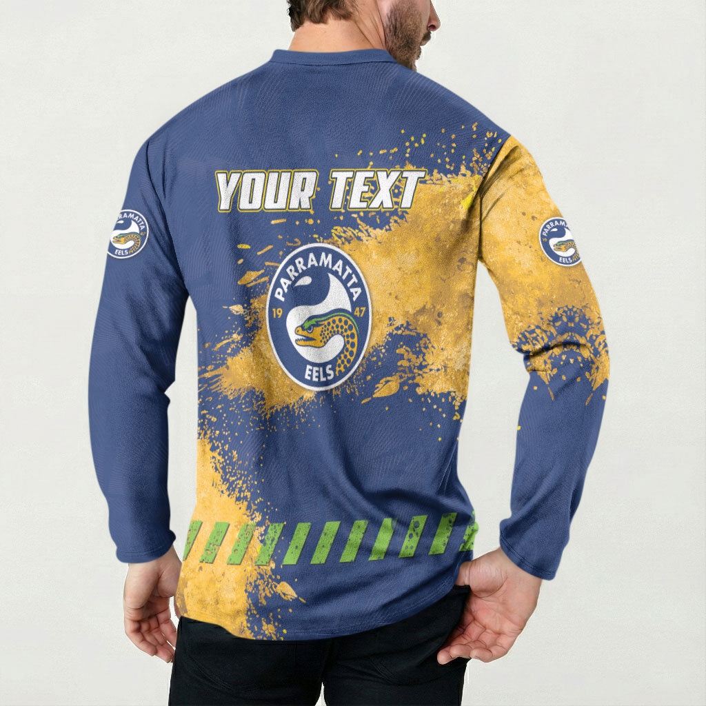 Personalised Parramatta Eels Rugby Button Sweatshirt Eel Mascot - Sporty Splash Art Style