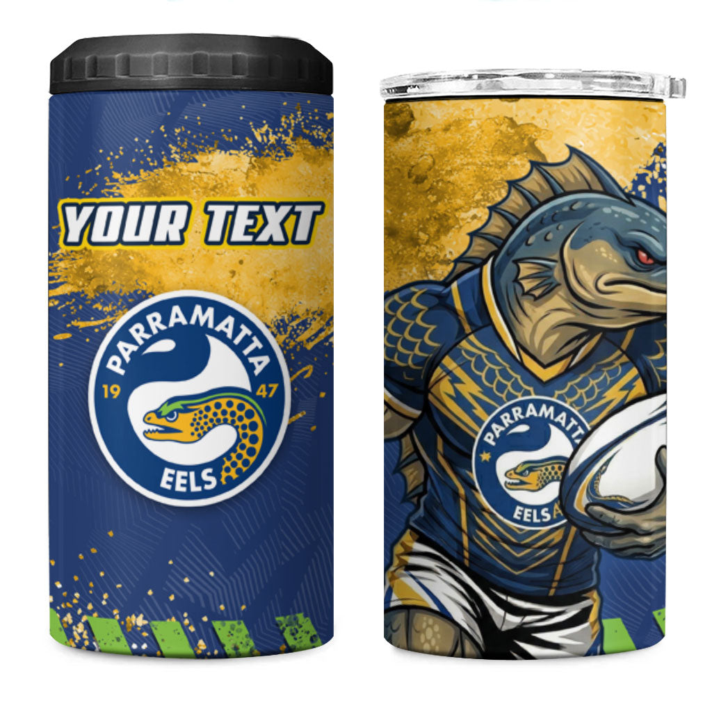 Personalised Parramatta Eels Rugby 4 in 1 Can Cooler Tumbler Eel Mascot - Sporty Splash Art Style