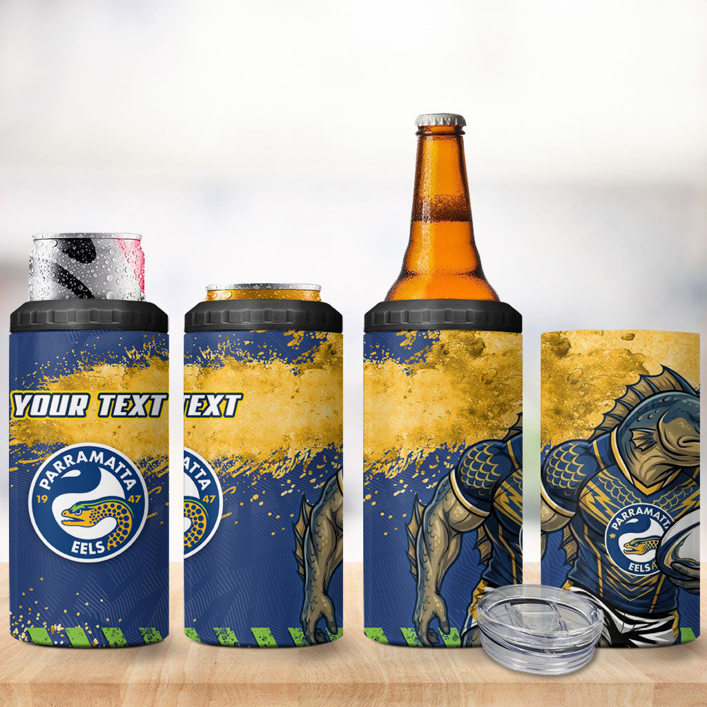 Personalised Parramatta Eels Rugby 4 in 1 Can Cooler Tumbler Eel Mascot - Sporty Splash Art Style