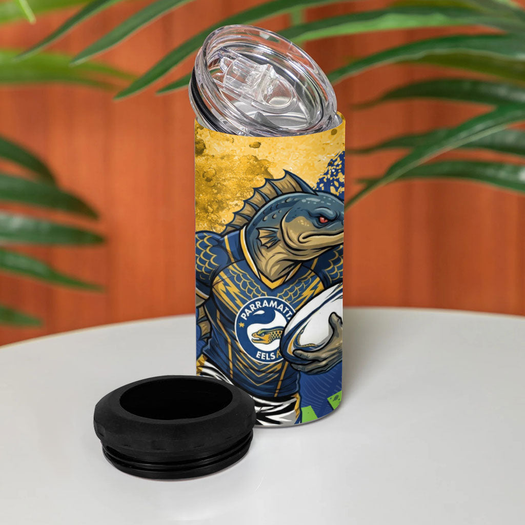 Personalised Parramatta Eels Rugby 4 in 1 Can Cooler Tumbler Eel Mascot - Sporty Splash Art Style