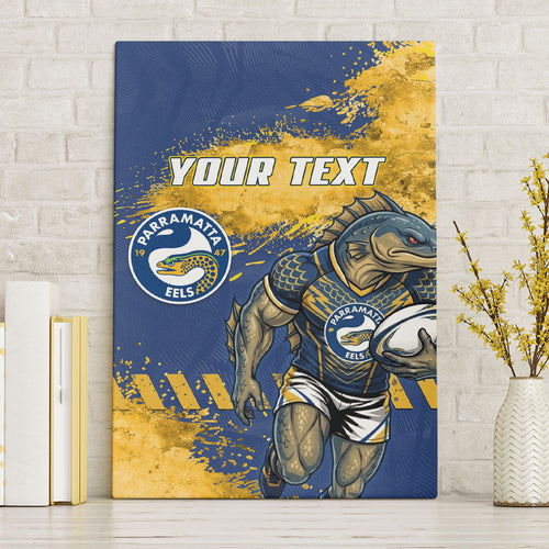 Personalised Parramatta Eels Rugby Canvas Wall Art Eel Mascot - Sporty Splash Art Style