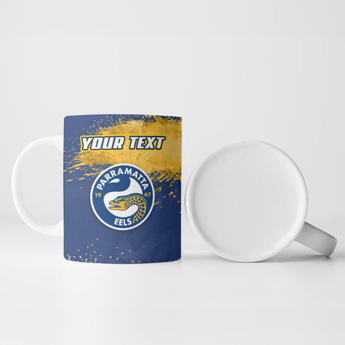 Personalised Parramatta Eels Rugby Ceramic Mug Eel Mascot - Sporty Splash Art Style