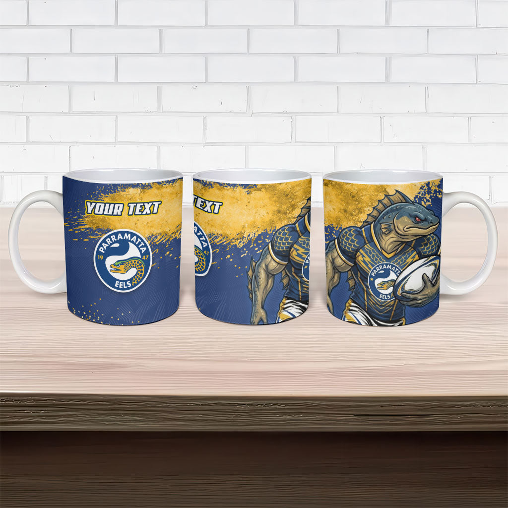 Personalised Parramatta Eels Rugby Ceramic Mug Eel Mascot - Sporty Splash Art Style