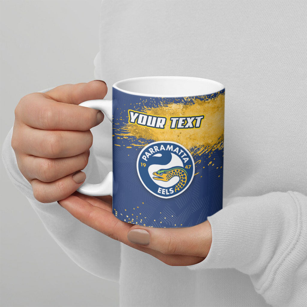Personalised Parramatta Eels Rugby Ceramic Mug Eel Mascot - Sporty Splash Art Style