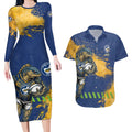 Personalised Parramatta Eels Rugby Couples Matching Long Sleeve Bodycon Dress and Hawaiian Shirt Eel Mascot - Sporty Splash Art Style