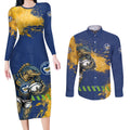 Personalised Parramatta Eels Rugby Couples Matching Long Sleeve Bodycon Dress and Long Sleeve Button Shirt Eel Mascot - Sporty Splash Art Style
