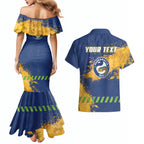 Personalised Parramatta Eels Rugby Couples Matching Mermaid Dress and Hawaiian Shirt Eel Mascot - Sporty Splash Art Style