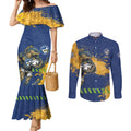 Personalised Parramatta Eels Rugby Couples Matching Mermaid Dress and Long Sleeve Button Shirt Eel Mascot - Sporty Splash Art Style