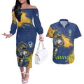 Personalised Parramatta Eels Rugby Couples Matching Off The Shoulder Long Sleeve Dress and Hawaiian Shirt Eel Mascot - Sporty Splash Art Style