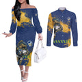Personalised Parramatta Eels Rugby Couples Matching Off The Shoulder Long Sleeve Dress and Long Sleeve Button Shirt Eel Mascot - Sporty Splash Art Style