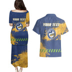 Personalised Parramatta Eels Rugby Couples Matching Puletasi and Hawaiian Shirt Eel Mascot - Sporty Splash Art Style