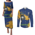 Personalised Parramatta Eels Rugby Couples Matching Puletasi and Long Sleeve Button Shirt Eel Mascot - Sporty Splash Art Style