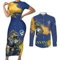 Personalised Parramatta Eels Rugby Couples Matching Short Sleeve Bodycon Dress and Long Sleeve Button Shirt Eel Mascot - Sporty Splash Art Style