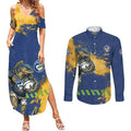 Personalised Parramatta Eels Rugby Couples Matching Summer Maxi Dress and Long Sleeve Button Shirt Eel Mascot - Sporty Splash Art Style