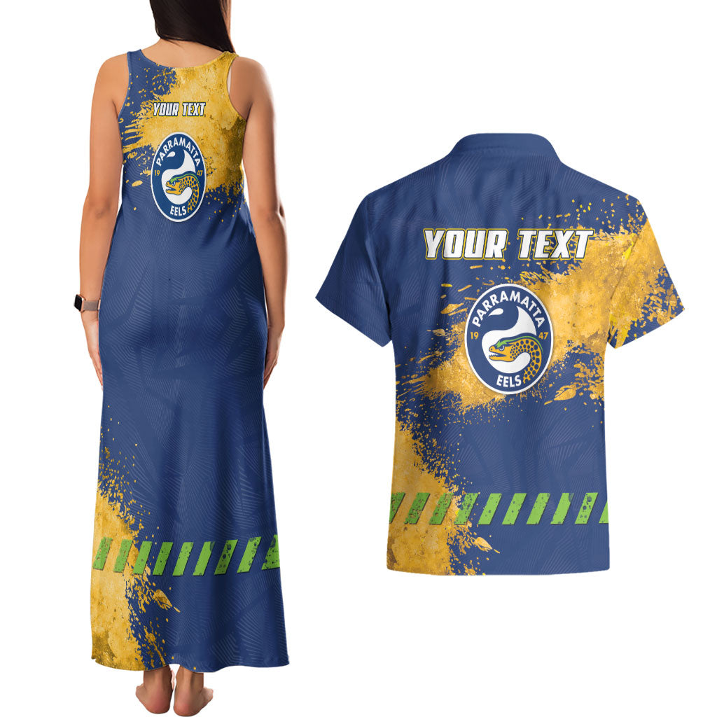 Personalised Parramatta Eels Rugby Couples Matching Tank Maxi Dress and Hawaiian Shirt Eel Mascot - Sporty Splash Art Style