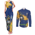 Personalised Parramatta Eels Rugby Couples Matching Tank Maxi Dress and Long Sleeve Button Shirt Eel Mascot - Sporty Splash Art Style