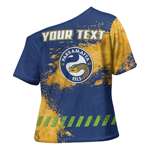 Personalised Parramatta Eels Rugby Cross Shoulder Shirt Eel Mascot - Sporty Splash Art Style