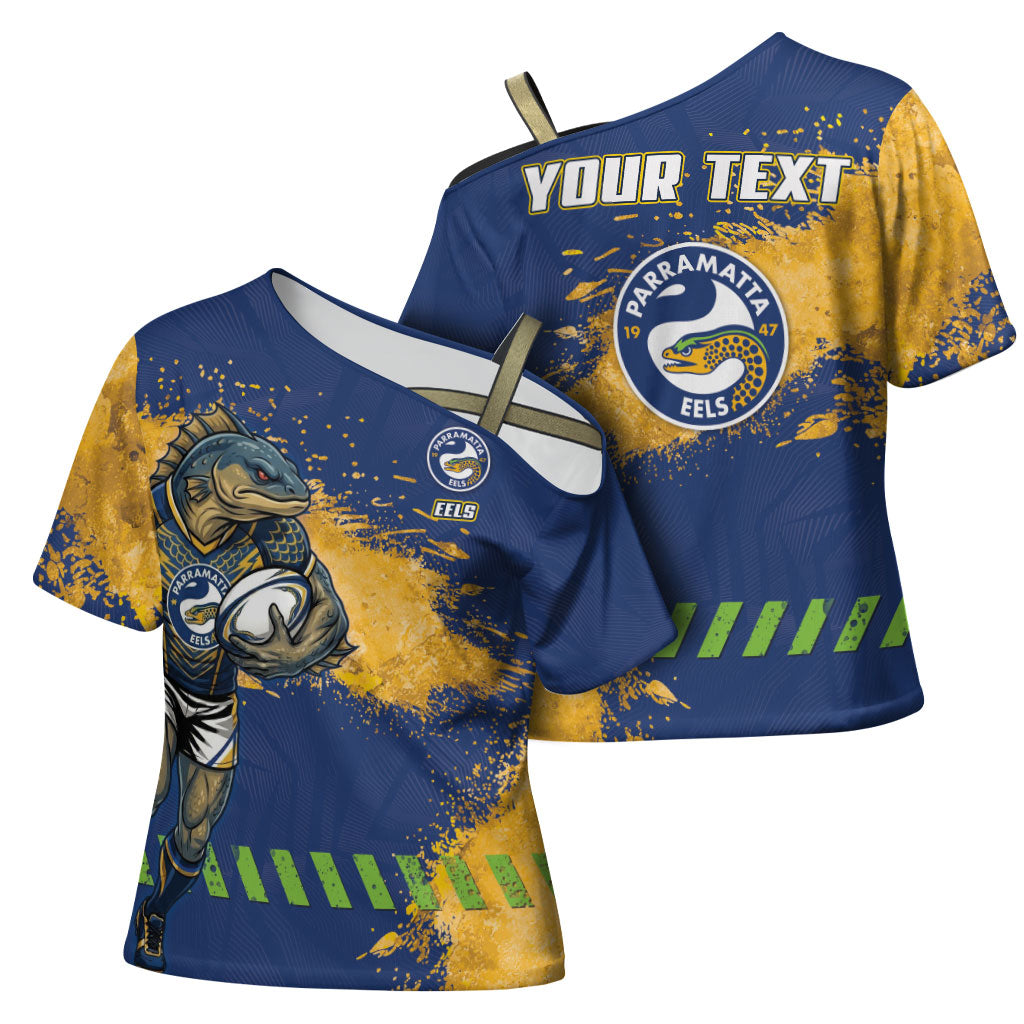 Personalised Parramatta Eels Rugby Cross Shoulder Shirt Eel Mascot - Sporty Splash Art Style