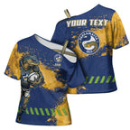 Personalised Parramatta Eels Rugby Cross Shoulder Shirt Eel Mascot - Sporty Splash Art Style