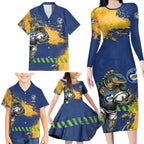 Personalised Parramatta Eels Rugby Family Matching Long Sleeve Bodycon Dress and Hawaiian Shirt Eel Mascot - Sporty Splash Art Style