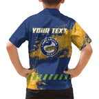 Personalised Parramatta Eels Rugby Family Matching Off The Shoulder Long Sleeve Dress and Hawaiian Shirt Eel Mascot - Sporty Splash Art Style