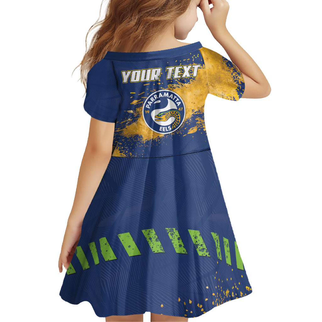 Personalised Parramatta Eels Rugby Family Matching Off The Shoulder Long Sleeve Dress and Hawaiian Shirt Eel Mascot - Sporty Splash Art Style