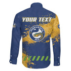 Personalised Parramatta Eels Rugby Family Matching Off The Shoulder Long Sleeve Dress and Hawaiian Shirt Eel Mascot - Sporty Splash Art Style