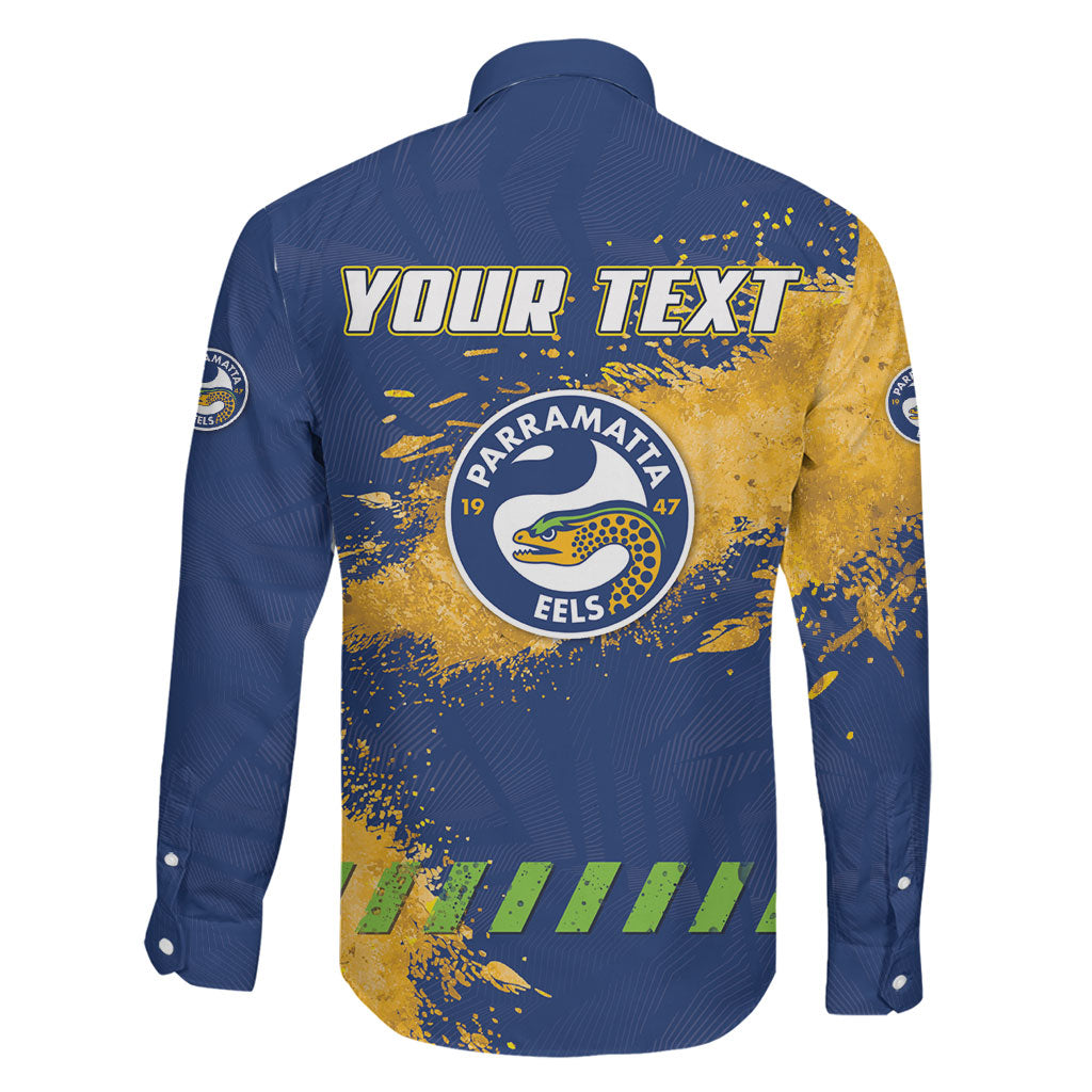 Personalised Parramatta Eels Rugby Family Matching Off The Shoulder Long Sleeve Dress and Hawaiian Shirt Eel Mascot - Sporty Splash Art Style