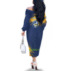 Personalised Parramatta Eels Rugby Family Matching Off The Shoulder Long Sleeve Dress and Hawaiian Shirt Eel Mascot - Sporty Splash Art Style