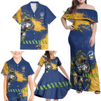 Personalised Parramatta Eels Rugby Family Matching Off Shoulder Maxi Dress and Hawaiian Shirt Eel Mascot - Sporty Splash Art Style