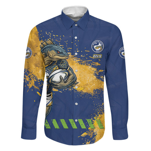 Personalised Parramatta Eels Rugby Family Matching Off Shoulder Short Dress and Hawaiian Shirt Eel Mascot - Sporty Splash Art Style