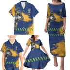 Personalised Parramatta Eels Rugby Family Matching Puletasi and Hawaiian Shirt Eel Mascot - Sporty Splash Art Style