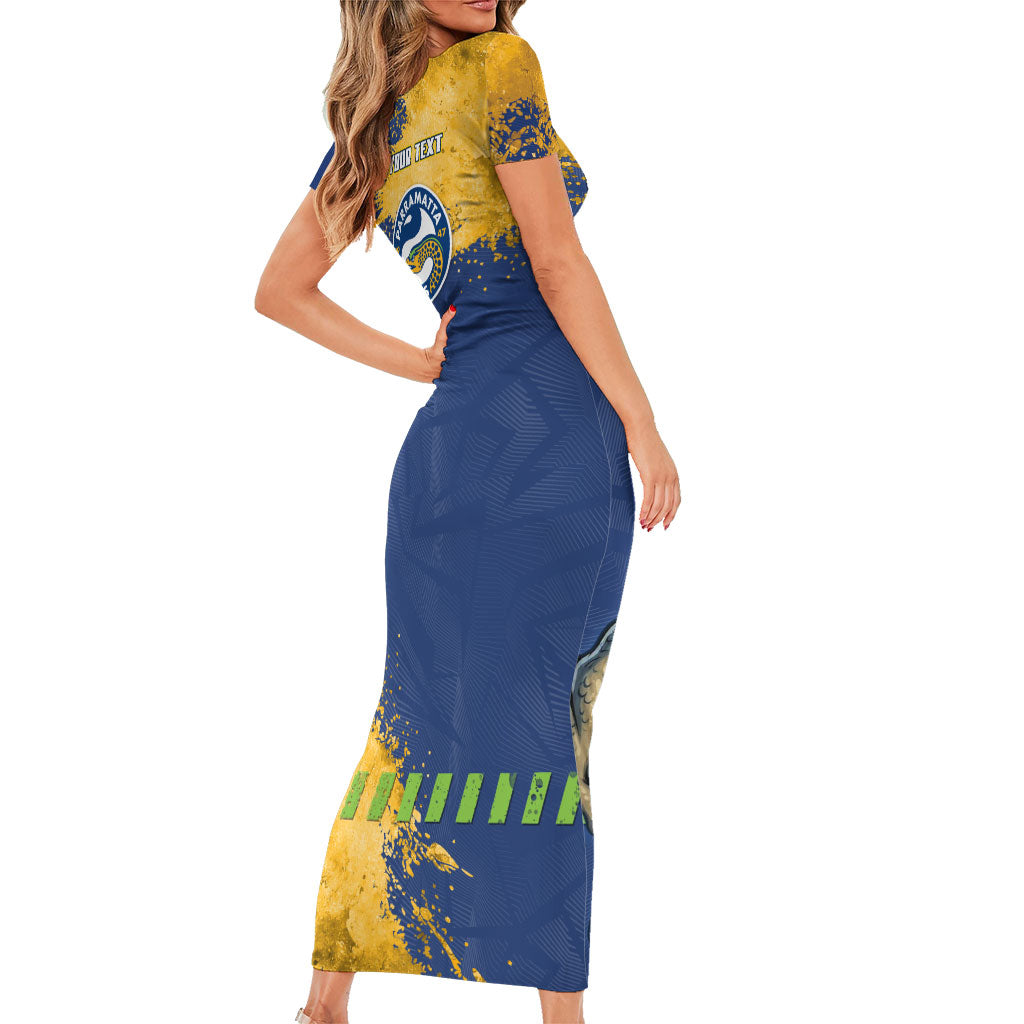 Personalised Parramatta Eels Rugby Family Matching Short Sleeve Bodycon Dress and Hawaiian Shirt Eel Mascot - Sporty Splash Art Style