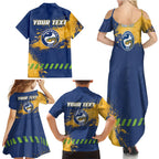 Personalised Parramatta Eels Rugby Family Matching Summer Maxi Dress and Hawaiian Shirt Eel Mascot - Sporty Splash Art Style
