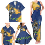 Personalised Parramatta Eels Rugby Family Matching Tank Maxi Dress and Hawaiian Shirt Eel Mascot - Sporty Splash Art Style