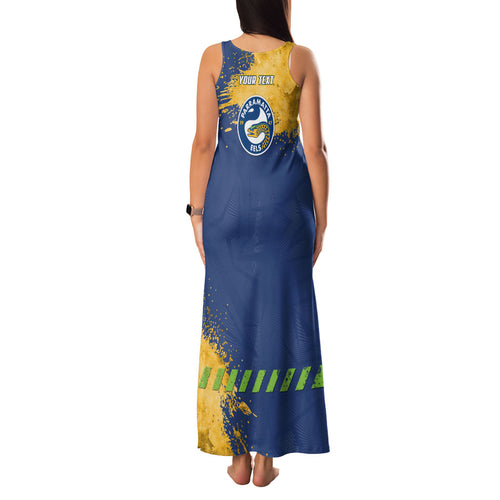 Personalised Parramatta Eels Rugby Family Matching Tank Maxi Dress and Hawaiian Shirt Eel Mascot - Sporty Splash Art Style