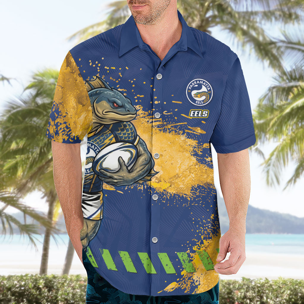 Personalised Parramatta Eels Rugby Hawaiian Shirt Eel Mascot - Sporty Splash Art Style