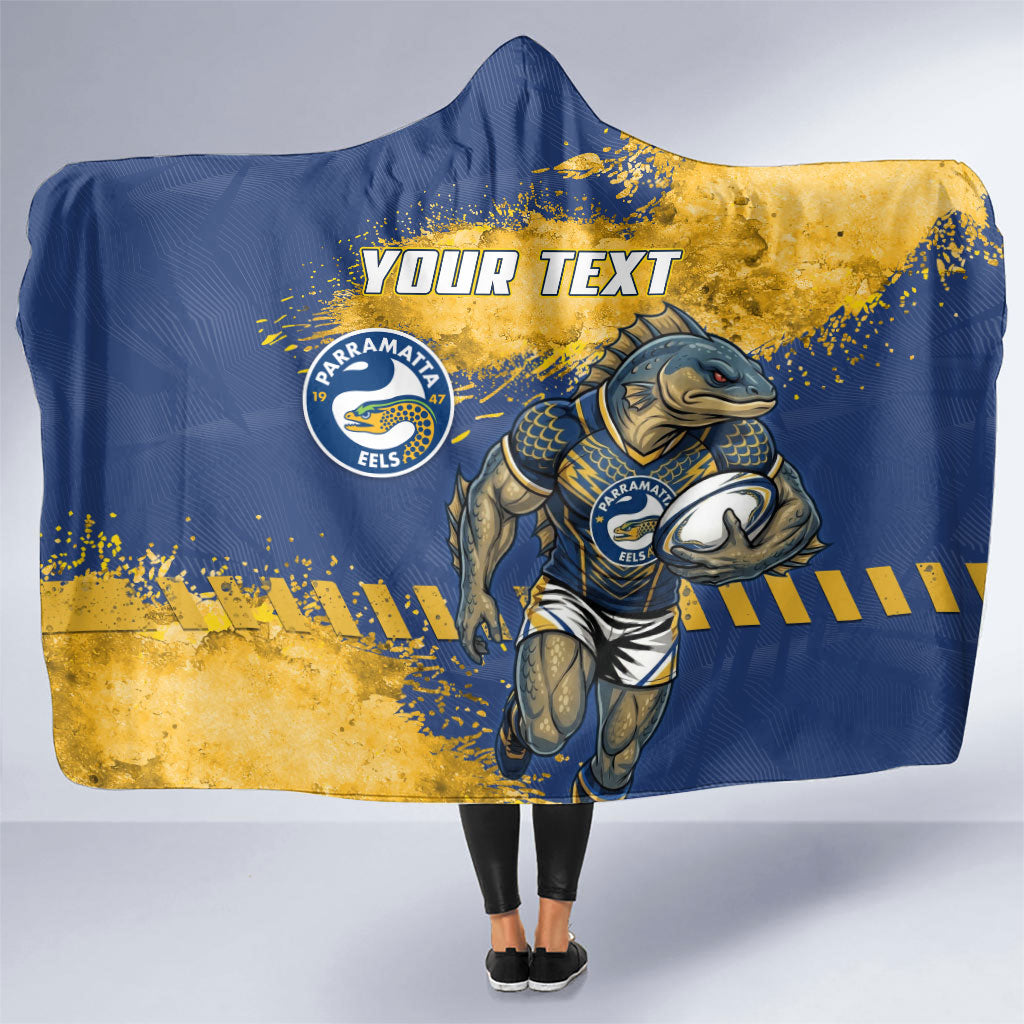 Personalised Parramatta Eels Rugby Hooded Blanket Eel Mascot - Sporty Splash Art Style