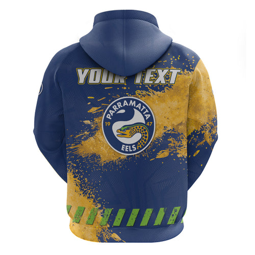 Personalised Parramatta Eels Rugby Hoodie Eel Mascot - Sporty Splash Art Style
