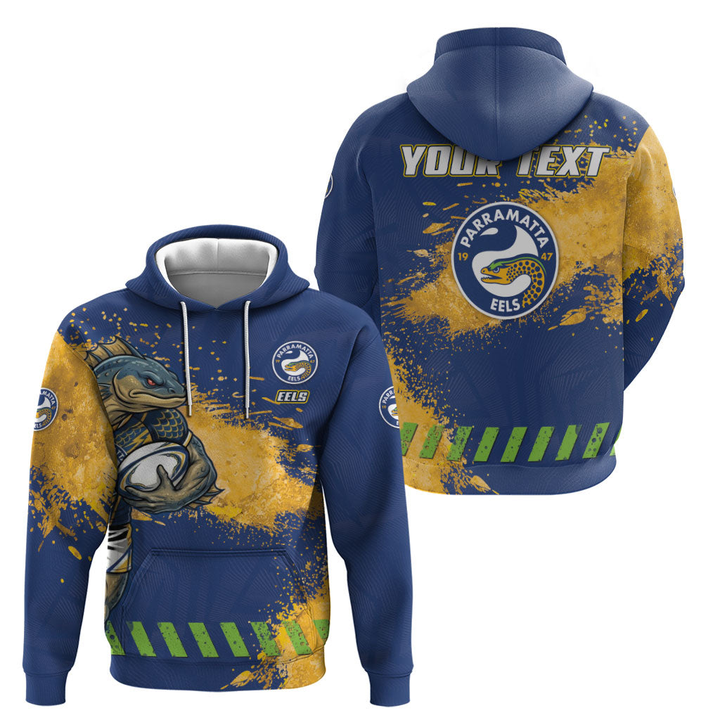 Personalised Parramatta Eels Rugby Hoodie Eel Mascot - Sporty Splash Art Style