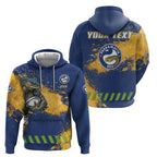 Personalised Parramatta Eels Rugby Hoodie Eel Mascot - Sporty Splash Art Style