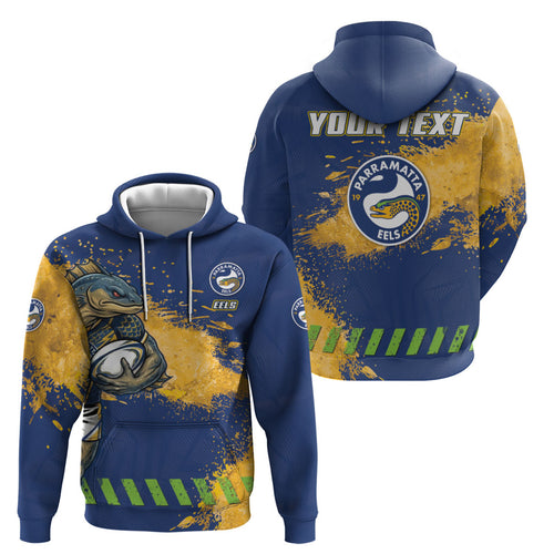 Personalised Parramatta Eels Rugby Hoodie Eel Mascot - Sporty Splash Art Style