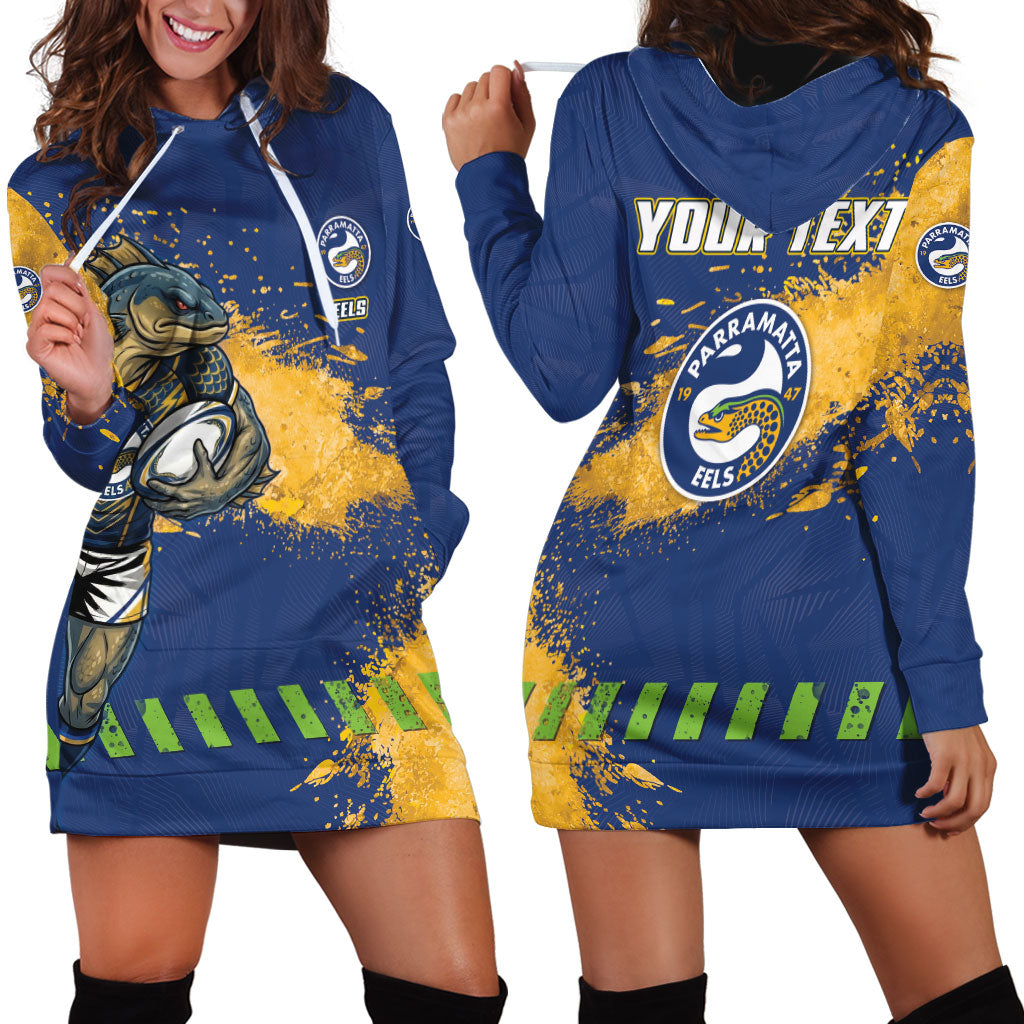 Personalised Parramatta Eels Rugby Hoodie Dress Eel Mascot - Sporty Splash Art Style