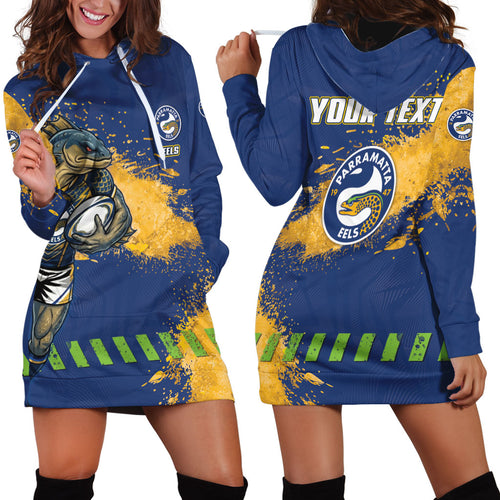 Personalised Parramatta Eels Rugby Hoodie Dress Eel Mascot - Sporty Splash Art Style